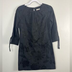 Milly Dress Women's 2 Black Floral Brocade Tie Sleeve Knee Length 3/4 Sleeves